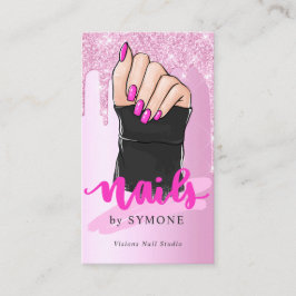 Nail Tech Nail Artist Salon Pink Glitter Driving  Visitekaartje
