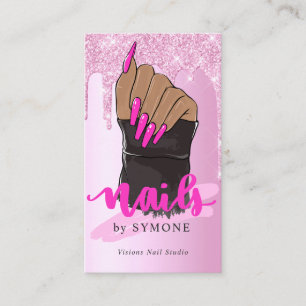 Nail Tech Nail Artist Salon Pink Glitter Driving Visitekaartje