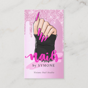 Nail Tech Nail Artist Salon Pink Glitter Driving Visitekaartje