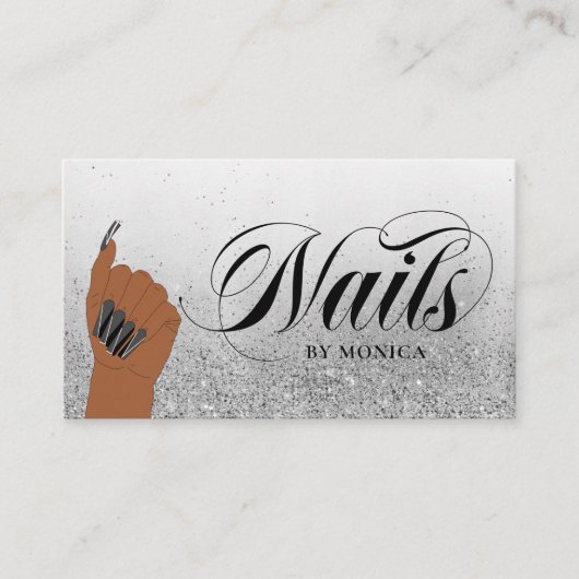 Nail Tech Nail Artist Silver Glam Glitter Salon Bu Visitekaartje (Voorkant)