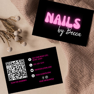 Nail Tech Retro Roze Neon QR Code Trendy Visitekaartje