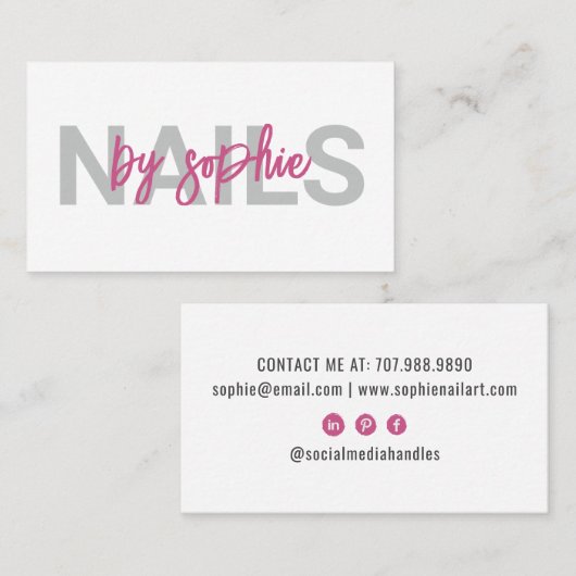 Nail Tech Roze Wit Visitekaartje (Voorkant / Achterkant)