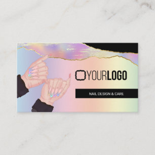 Nail Tech/Salon Holographic Rainbow Custom Logo Visitekaartje