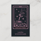 Nail Tech Tarot Kaart Theme Roze Zwart Visitekaartje (Voorkant)