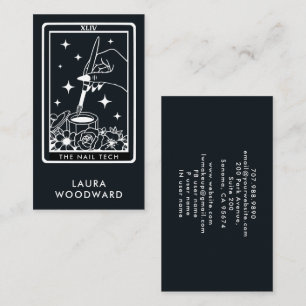 Nail Tech Tarot Kaart Theme Wit op Zwart Visitekaartje