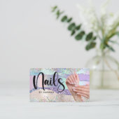 Nail Technicia Holographic Glitter Visitekaartje (Staand voorkant)