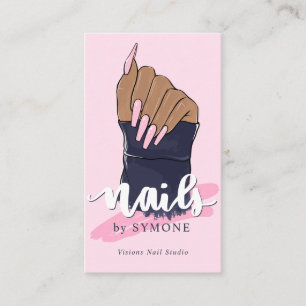 Nail Technicia Salon Trendy Logo Blush Pink Navy Visitekaartje