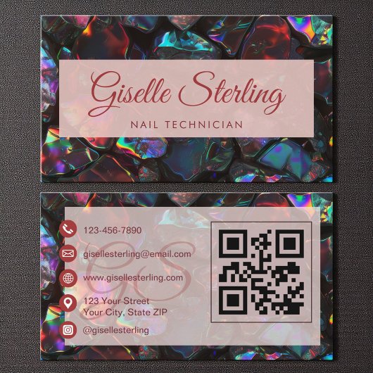 Nail Technician Black Opal Edelsteen QR-code Visitekaartje