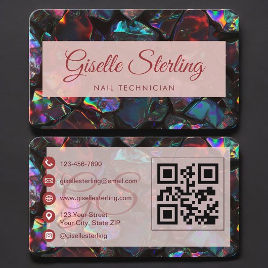 Nail Technician Black Opal QR Code Professional Visitekaartje