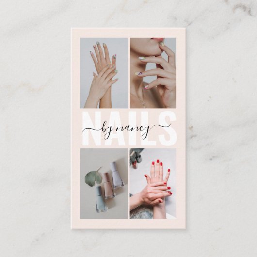 Nail Technician Blush Pink Photo Collage Qr Code  Visitekaartje (Voorkant)