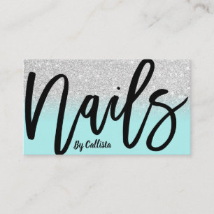 Nail Technician Mint Silver Glitter Typography Visitekaartje