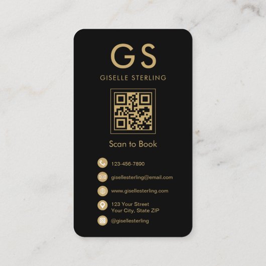 Nail Technician Monogram Gold Black QR-code Visitekaartje (Achterkant)