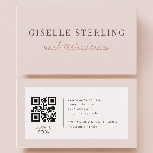 Nail Technician QR Code Blush Pink  Visitekaartje