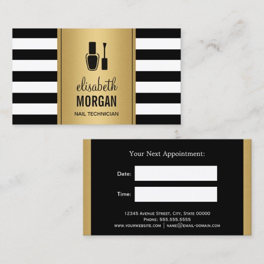 NAIL TECHNICIEN Black Gold Stripes Rendez-vous (Devant / Derrière)