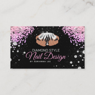 Nail-technicus Diamond Glitter Pink & Black Salon Visitekaartje