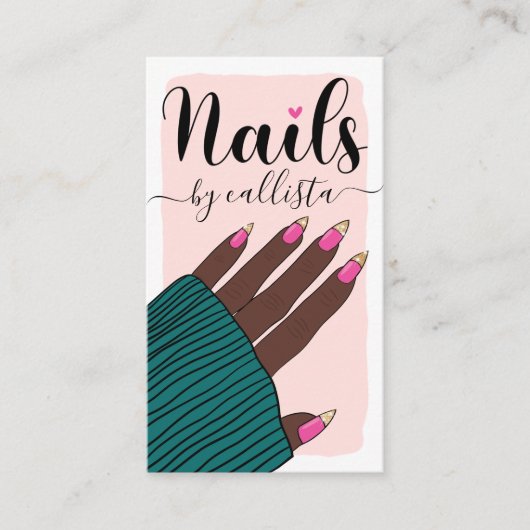 Nail-technicus Girly Pink Gold Hand Illustratie Visitekaartje (Voorkant)