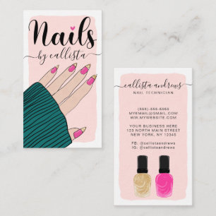 Nail-technicus Girly Pink Gold Hand Illustratie Visitekaartje