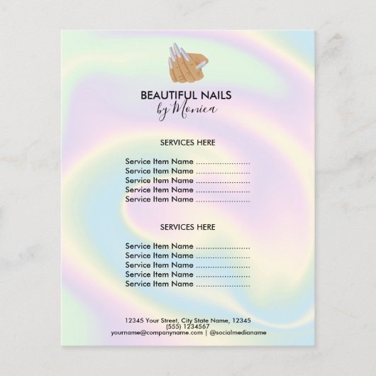 Nail Technicus Mani Salon Holografen Girly Modern Flyer (Voorkant)