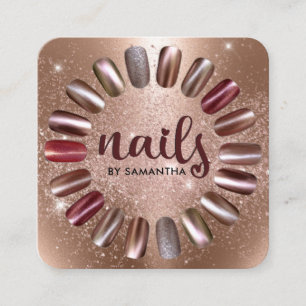 Nail-technicus Roos Gold Sparkly Vierkante Visitekaartje