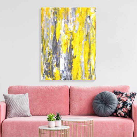 'Nailed It' Grijze en Gele Abstracte Kunst Canvas Afdruk (Insitu (Woonkamer))