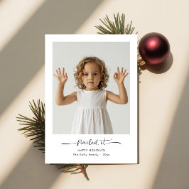 Nailed It Moderne Minimalistische Familiefoto Kers Feestdagenkaart