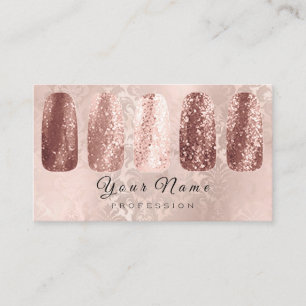 Nails Art Glitter Damask Champagne Roos Gold Visitekaartje