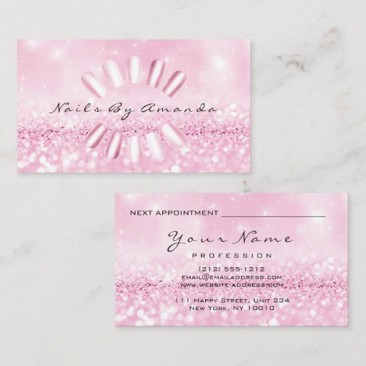Nails Artist Manicure Glitter Pink Appointment Afsprakenkaartje (Voorkant / Achterkant)