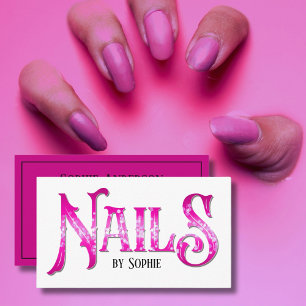 Nails beroemd gemaakt door Typography Hot Pink Visitekaartje