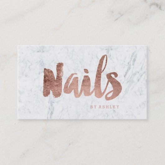 Nails chic modern roos gold typografie marmer visitekaartje (Voorkant)
