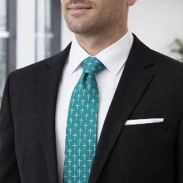 Nails Cross Teal Blue Christian Neck Tie for Men Stropdas
