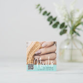 Nails de code QR turquoises cartes de visite photo (Debout devant)