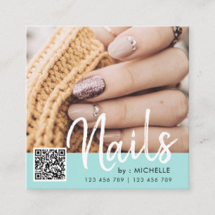 Nails de code QR turquoises cartes de visite photo