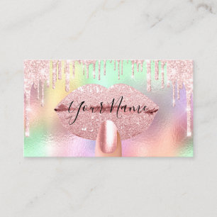 Nails Manicure Makeup Holographic Kiss Lips Roze Visitekaartje