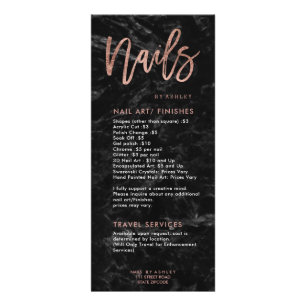 Nails roos gouden script zwarte marmer prijslijst reclamekaart