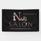 Nails salon aangepaste naam floral glitter roze zw spandoek (Horizontaal)