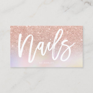 Nails script roos goud glitter chic holographic visitekaartje