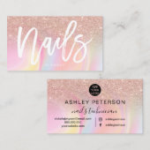 Nails script roos goud glitter chic marmer visitekaartje (Voorkant / Achterkant)