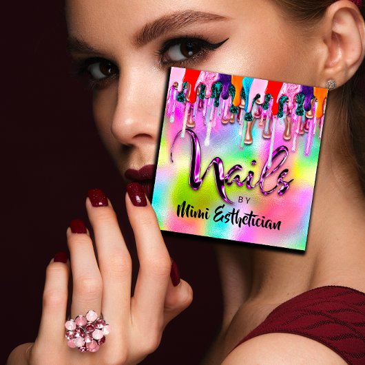 Nails Studio Artist Nails Script Logo Holograaf Vierkante Visitekaartje