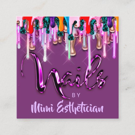 Nails Studio Artist Nails Script Logo Paars Vierkante Visitekaartje (Voorkant)