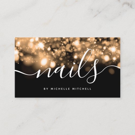 Nails-technicus met mousserende goudverlichting visitekaartje (Voorkant)