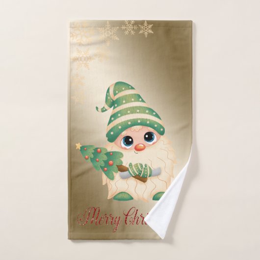 Nain, Pin, Flocons de neige, Noël en or (Serviette à main)