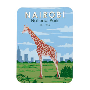 Nairobi Nationaal Park Giraffe Reizen Kunst Vintag Magneet