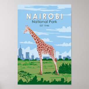 Nairobi Nationaal Park Giraffe Reizen Kunst Vintag Poster