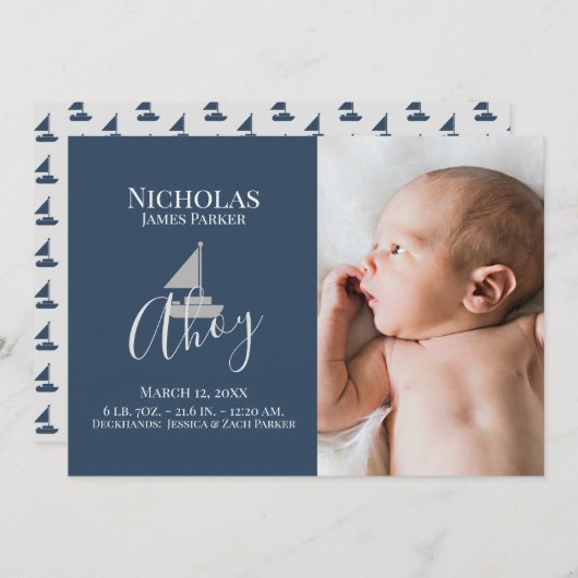 Naissance nautique en voilier avec Faire-part phot (Devant / Derrière)