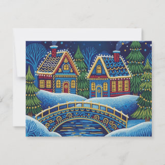 NAIVE ART Carte postale de Noël enneigée