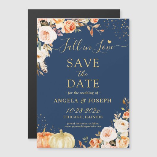 Najaar Gold Floral Pumpkin Save the Date Magnet (Voorkant / Achterkant)