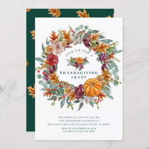 Najaar Harvest Wreath Thanksgiving Dinner Party Kaart