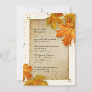 Najaar Herfst Falling Leaf Elegant Wedding Details Kaart