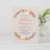 Najaar/Herfst Floral 60th Birthday Party Invitatio Kaart (Staand voorkant)