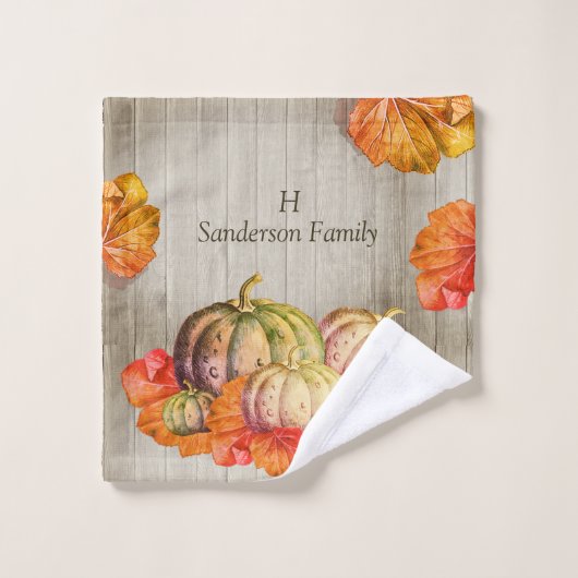 Najaar Herfst Oranje pomkin Rustic Cute Wood Bad Handdoek (Wasdoekje)